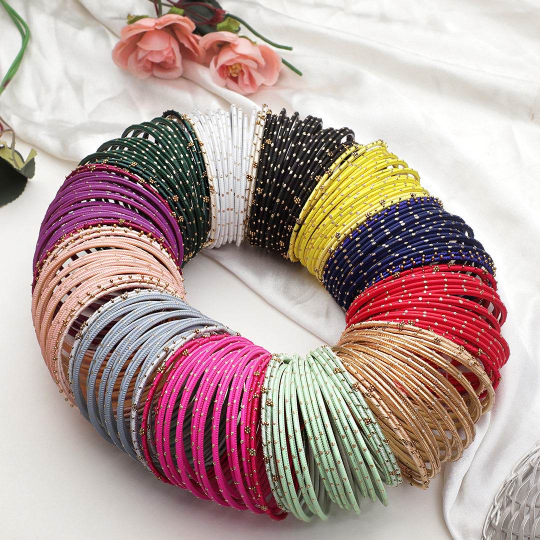 Colourful Bangle Bunch with Thread and Matte Bangles (12 Colours) T4 Jewels