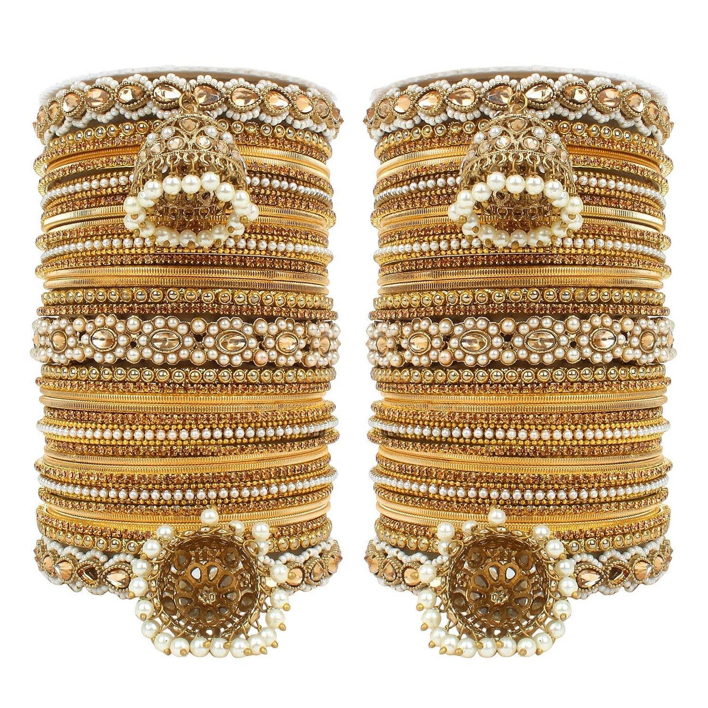 Set of 2 Rich Texture bangle set with Jhumki Borders by T4 Jewels Golden T4 Jewels