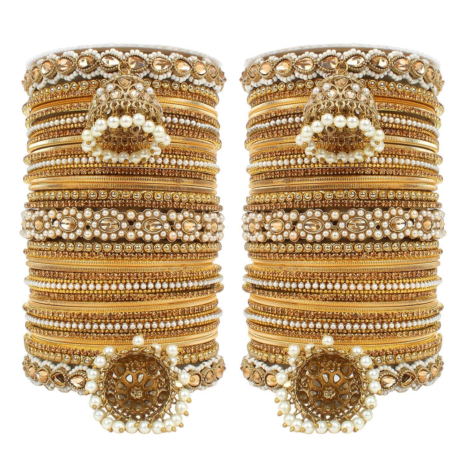 Set of 2 Rich Texture bangle set with Jhumki Borders by T4 Jewels Golden T4 Jewels