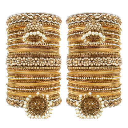 Set of 2 Rich Texture bangle set with Jhumki Borders by T4 Jewels Golden T4 Jewels