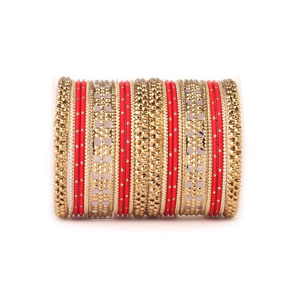 Colored Daily Wear Bangle Set With Flower Jaali Work Red T4 Jewels
