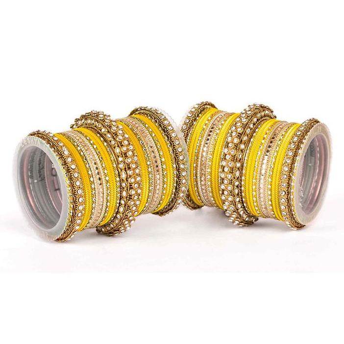 Set of 2 Traditional Colored Bangle Set Yellow T4 Jewels