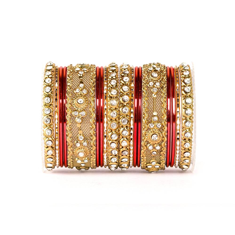 Beautiful Intricate Colored Bangle Set For Two Hands Red T4 Jewels