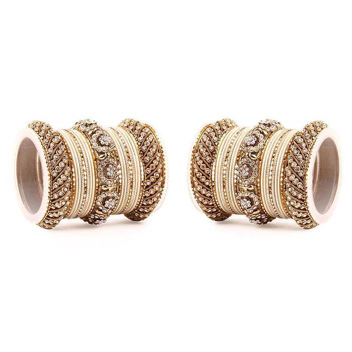 Set of 2 Solid Colored Bangle Set Beige T4 Jewels