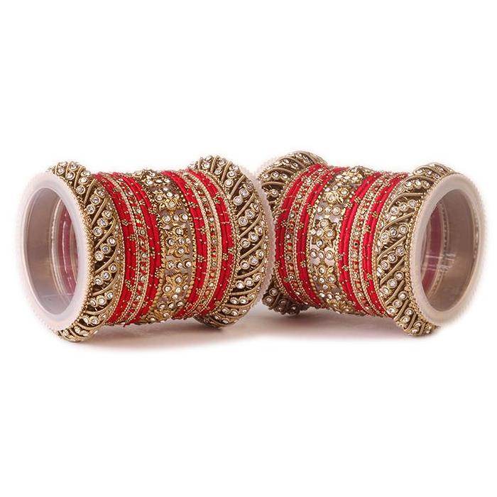 Set of 2 Traditional Colored Silk Thread Bangle Set Red T4 Jewels