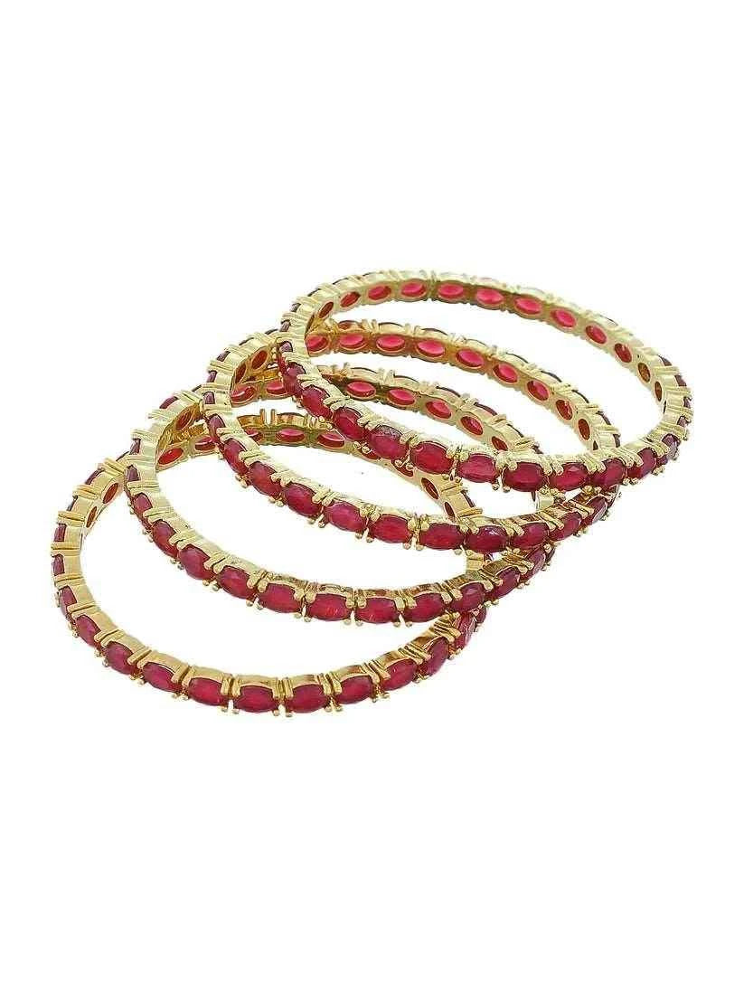 Set Of Four Gold Plated Red American Diamond Handmade Ethnic bangle for women (AD-0020)