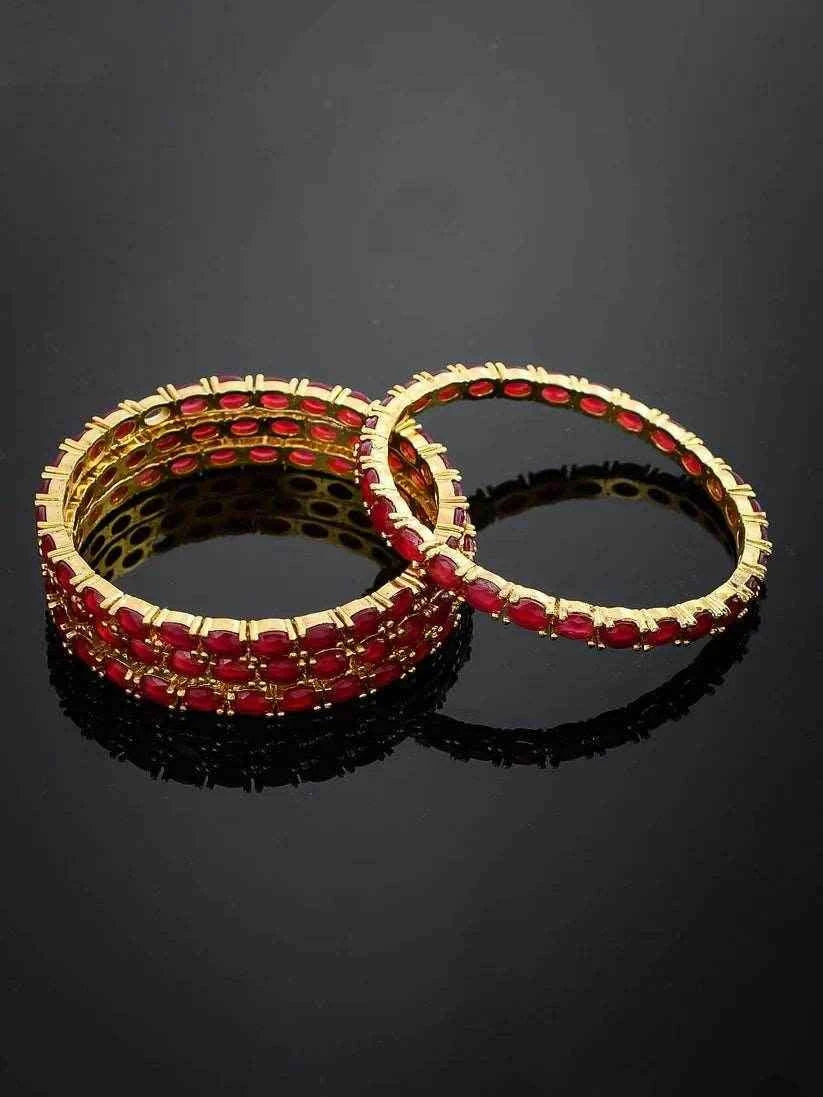 Set Of Four Gold Plated Red American Diamond Handmade Ethnic bangle for women (AD-0020)