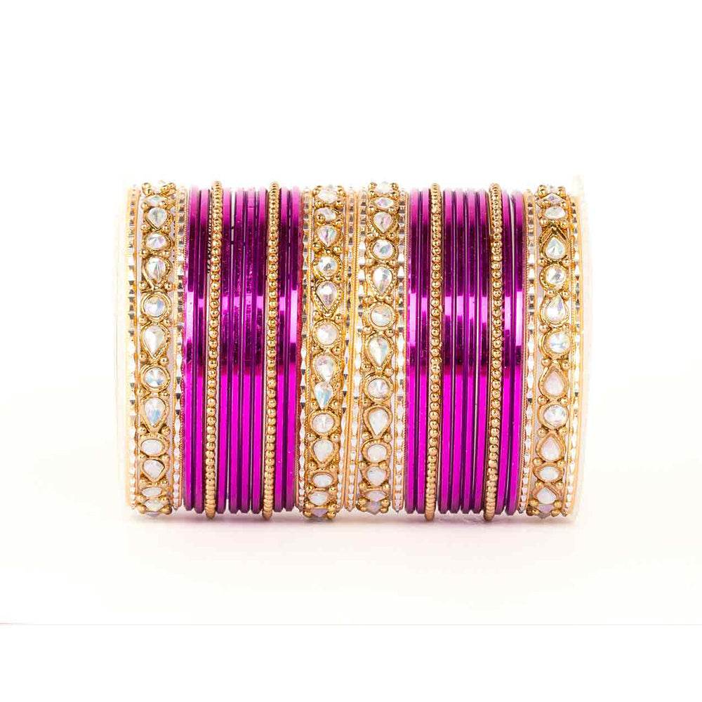 Kundan Gold Plating Bangle Set Fuchsia T4 Jewels