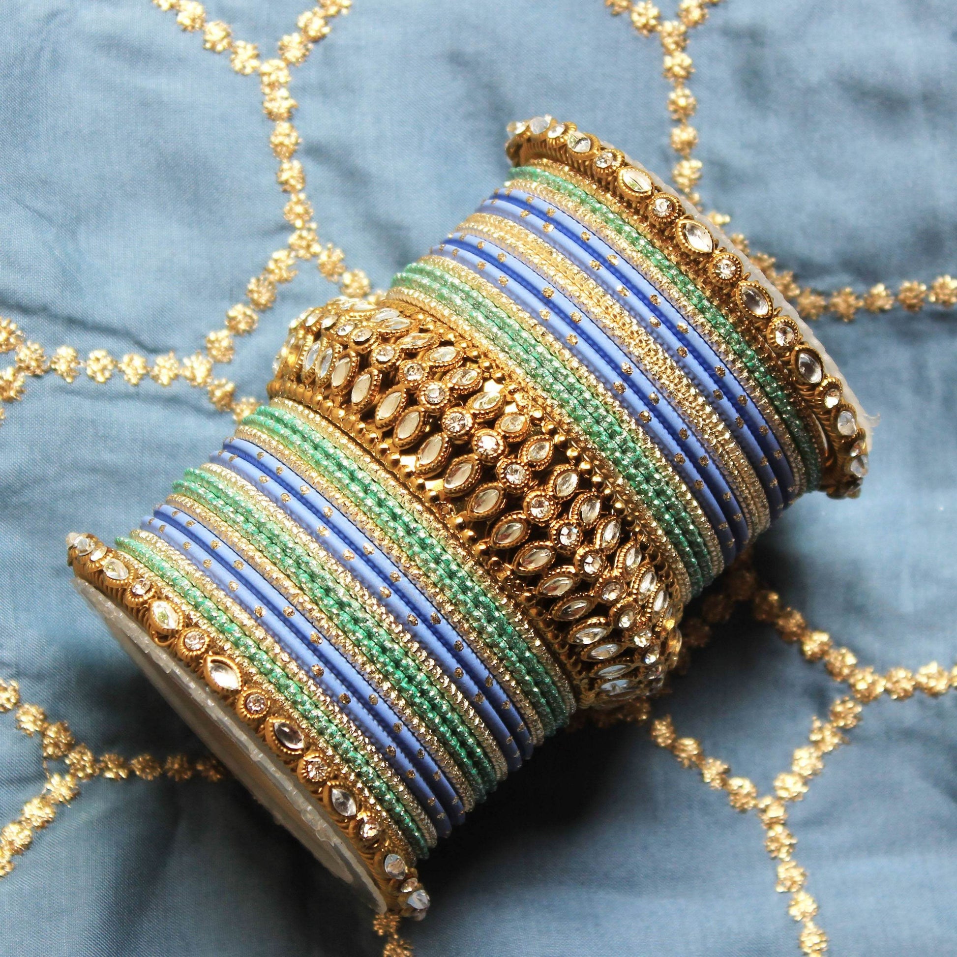 Set of 2 Bridal Kundan Bangle Set Grey T4 Jewels