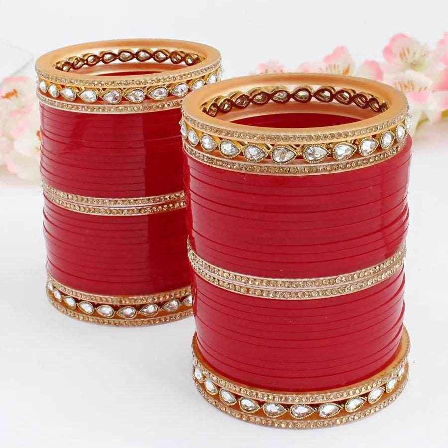 T4 Jewels Red Color Premium Bridal Chuda With Kundan Bangles -Availbale In All Sizes (CH27Z) - T4 Jewels