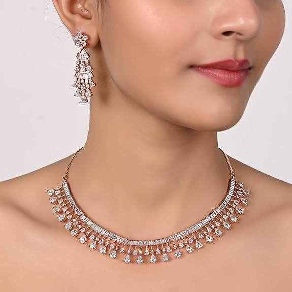 T4 Jewels Rose Gold American Diamond Necklace