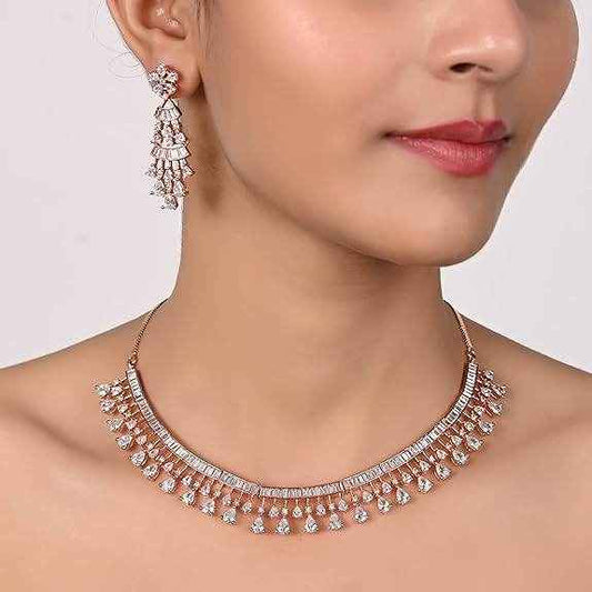 T4 Jewels Rose Gold American Diamond Necklace