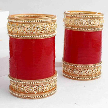 T4 Jewels Bridal Chuda With White Kada & Patti-Availbale In Many Colors (CH2Z)