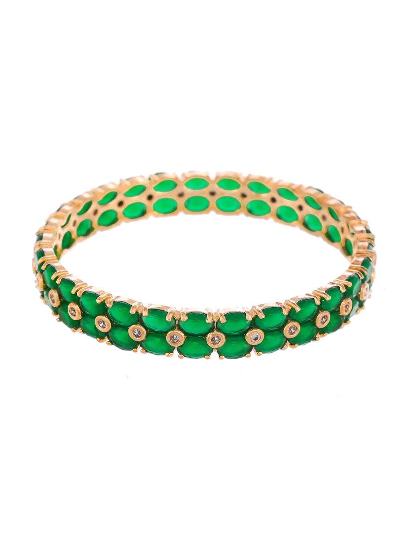 Set of 2 Gold Plated Green AD Stone Studded Handcrafted Bangles (AD-002) T4 Jewels