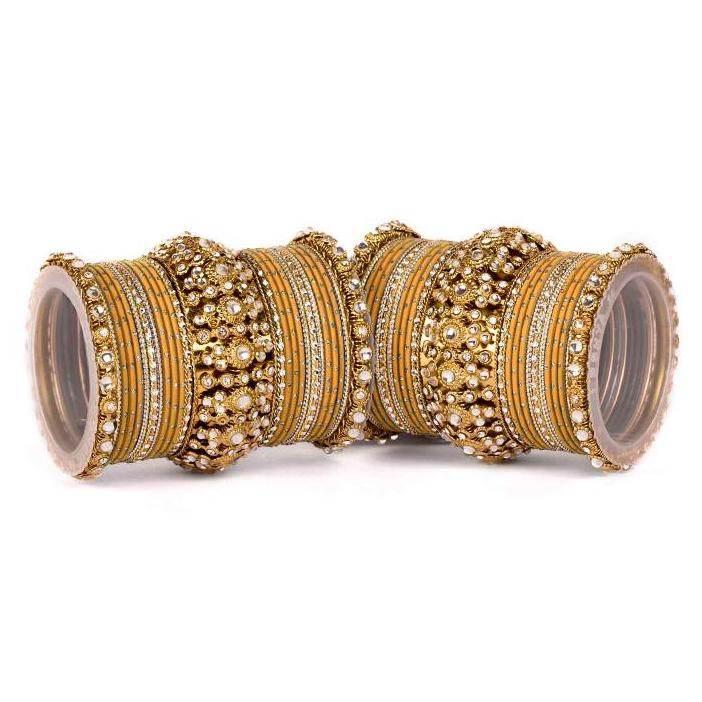 Set of 2 Beautiful Golden Dotted Colored Bangle Set Golden T4 Jewels