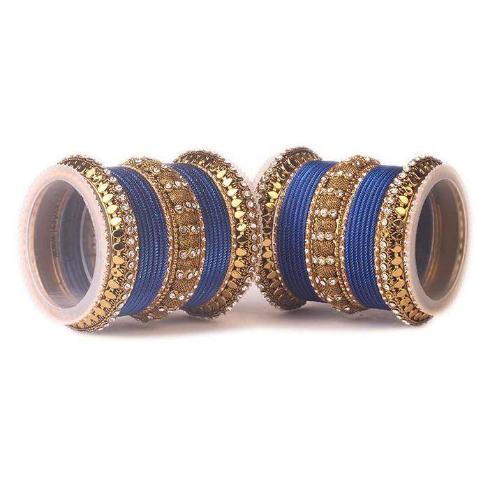 Set of 2 Traditional Solid Colored Bangle Set Blue T4 Jewels