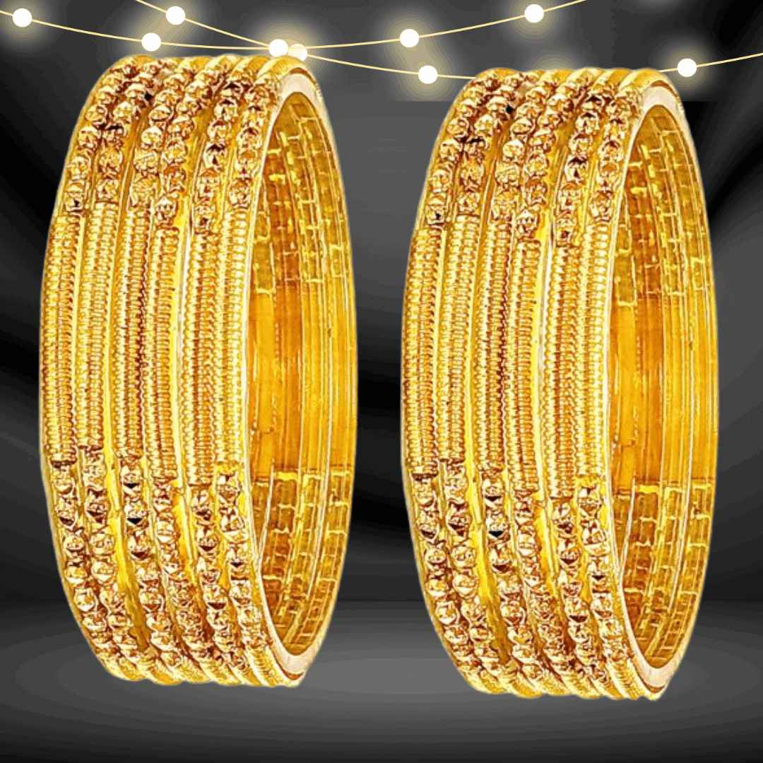 T4 Jewels (Large Size) Golden & Multicolor Glass Bangles (Pack Of 12)-RT