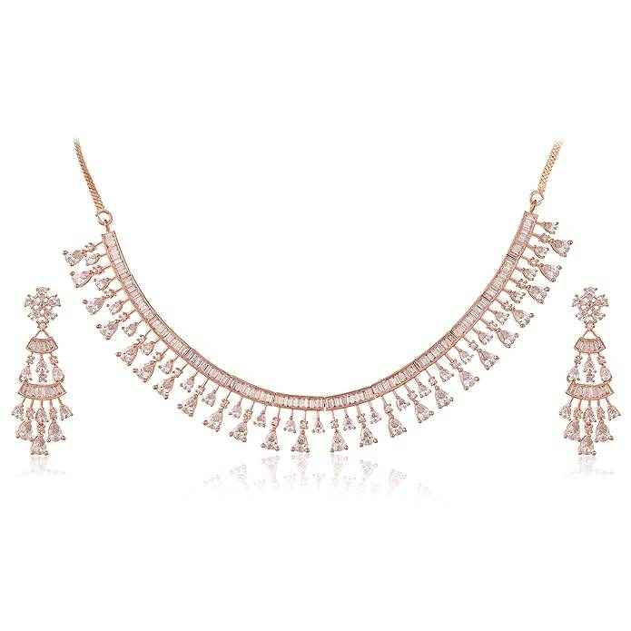 T4 Jewels Rose Gold American Diamond Necklace