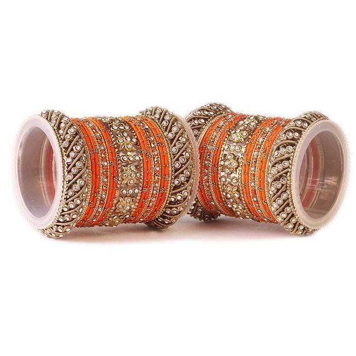 Set of 2 Traditional Colored Silk Thread Bangle Set Orange T4 Jewels