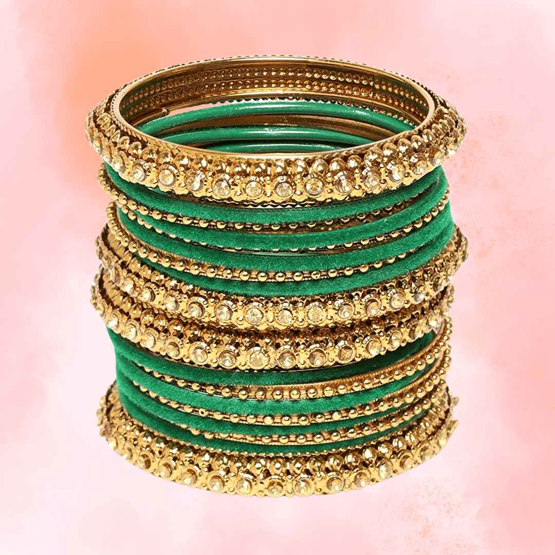 T4 Jewels Golden Color Velvet Bangle Set - JC2NO.
