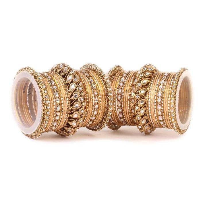 Set of 2 Kundan Bangle Set With Chakri Kada Golden T4 Jewels