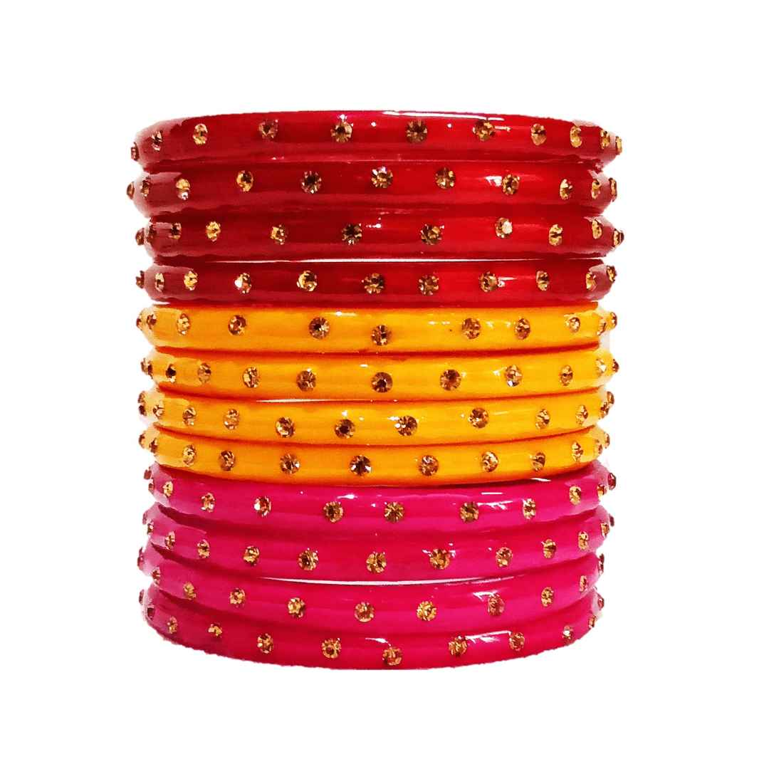 T4 Jewels (Large Size) Many Colors Glass Kada Bangles Combo (Pack Of 12)-SGUNCOMBO