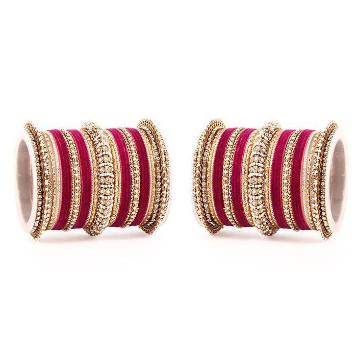 Set of 2 Beautiful Velvet Bangle And Pearl Bangle Set Wine T4 Jewels