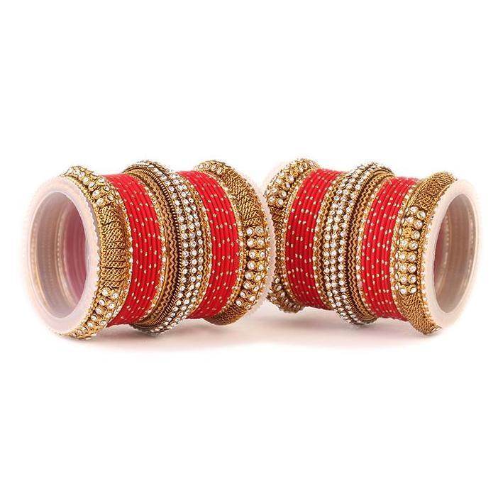 Set of 2 Bridal Jaali Work Bangle Set Red T4 Jewels
