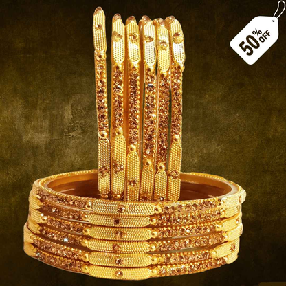 T4 Jewels (Large Size) Golden Color Glass Bangles (Pack Of 12)-STSNG