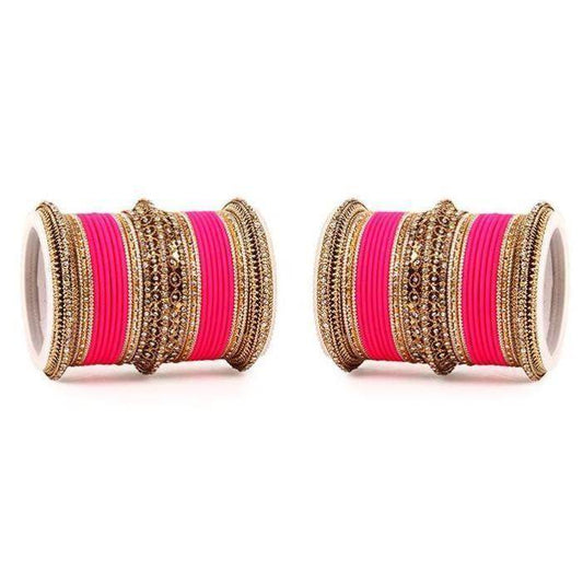 Set of 2 Bridal Neon Textured Bangle Set Pink T4 Jewels