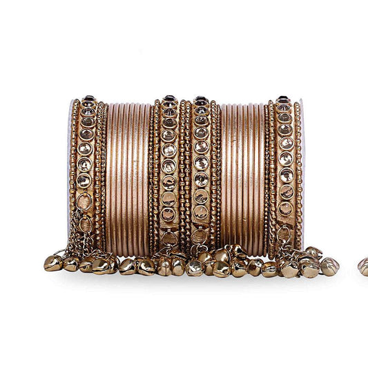 Traditional Ghungroo Bells Bangle With Silk Thread And Stone Golden T4 Jewels