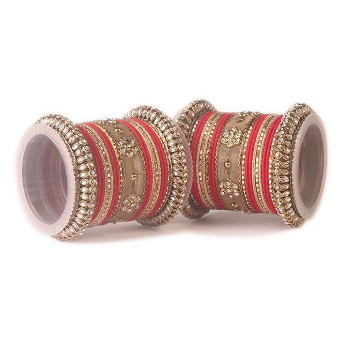 Set of 2 Traditional Matte Finish Kundan Bangle Set Red T4 Jewels