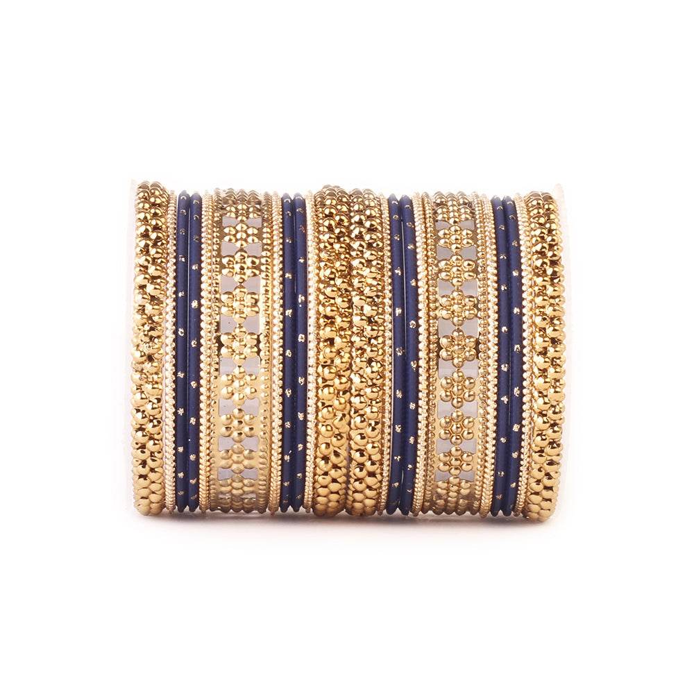 Colored Daily Wear Bangle Set With Flower Jaali Work Blue T4 Jewels