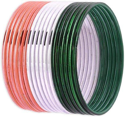 T4 Jewels Glossy Tricolor Bangle Set (Pack Of 18) T4 Jewels