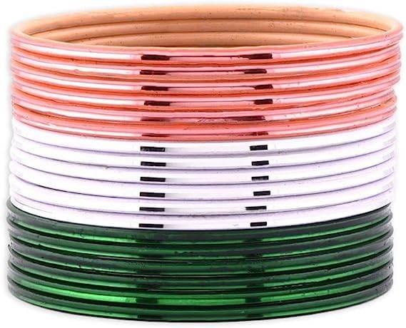 T4 Jewels Glossy Tricolor Bangle Set (Pack Of 18) T4 Jewels