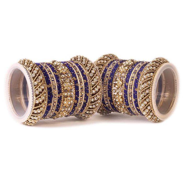 Set of 2 Traditional Colored Silk Thread Bangle Set Blue T4 Jewels
