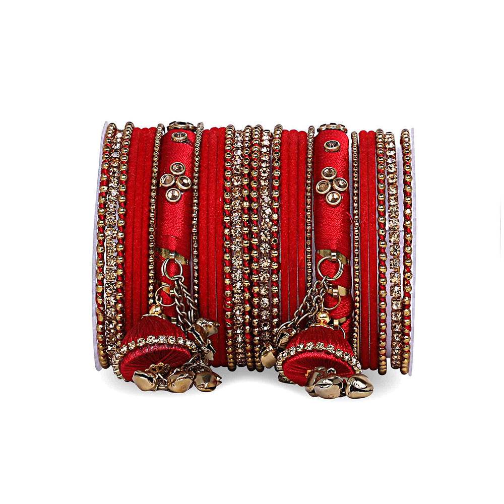 Bridal Silk Thread Sets With Large Jhumki Bells Red T4 Jewels