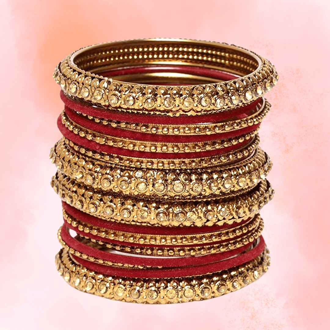 T4 Jewels Golden Color Velvet Bangle Set - JC2NO.