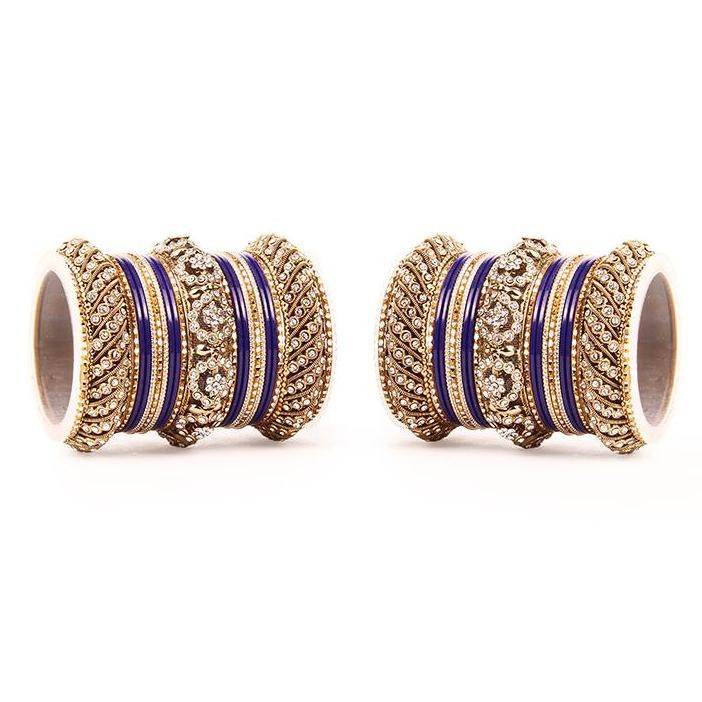 Set of 2 Solid Colored Bangle Set Blue T4 Jewels