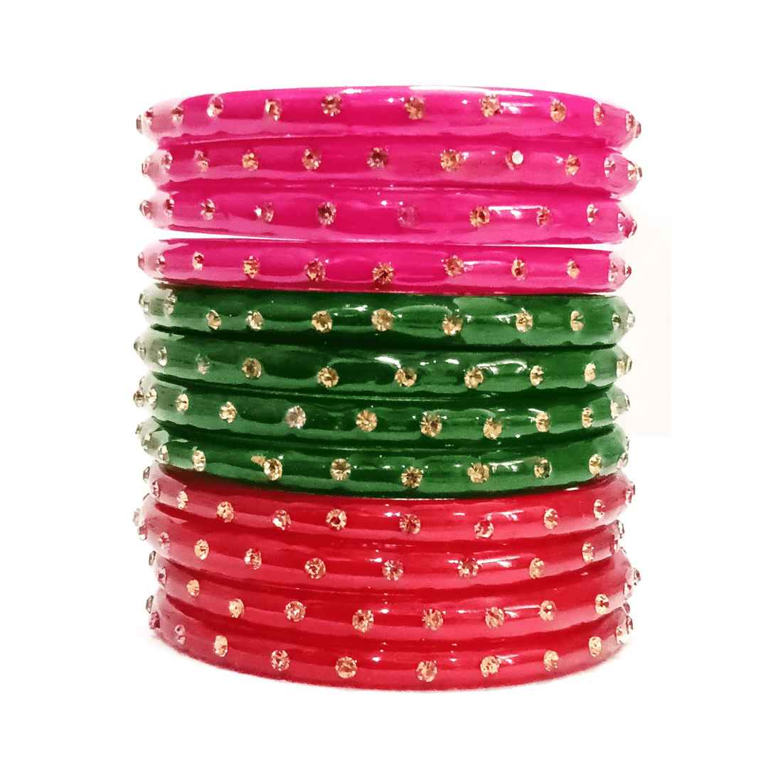 T4 Jewels (Large Size) Many Colors Glass Kada Bangles Combo (Pack Of 12)-SGUNCOMBO