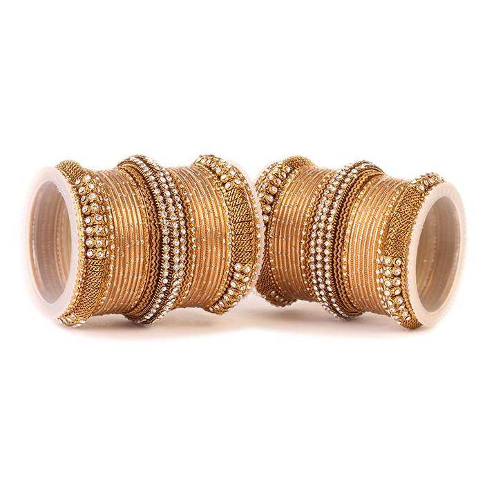 Set of 2 Bridal Jaali Work Bangle Set Golden T4 Jewels