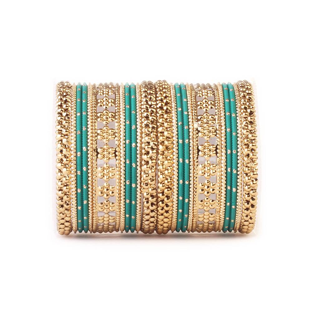 Colored Daily Wear Bangle Set With Flower Jaali Work Dark Green T4 Jewels