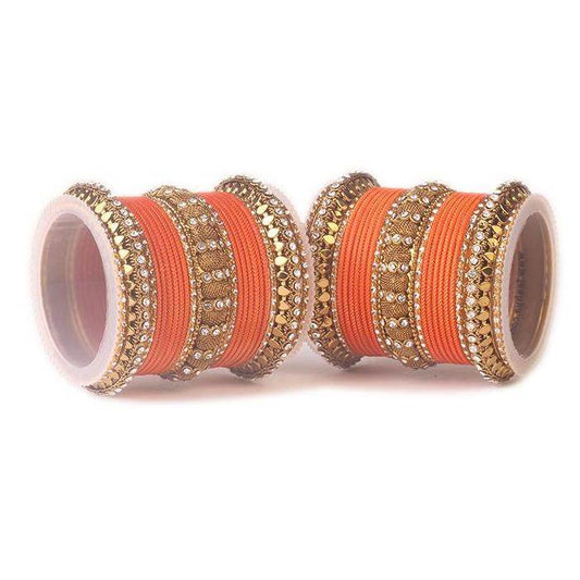 Set of 2 Traditional Solid Colored Bangle Set Orange T4 Jewels
