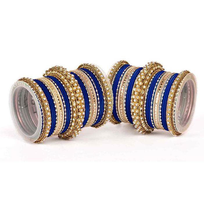 Set of 2 Traditional Colored Bangle Set Blue T4 Jewels