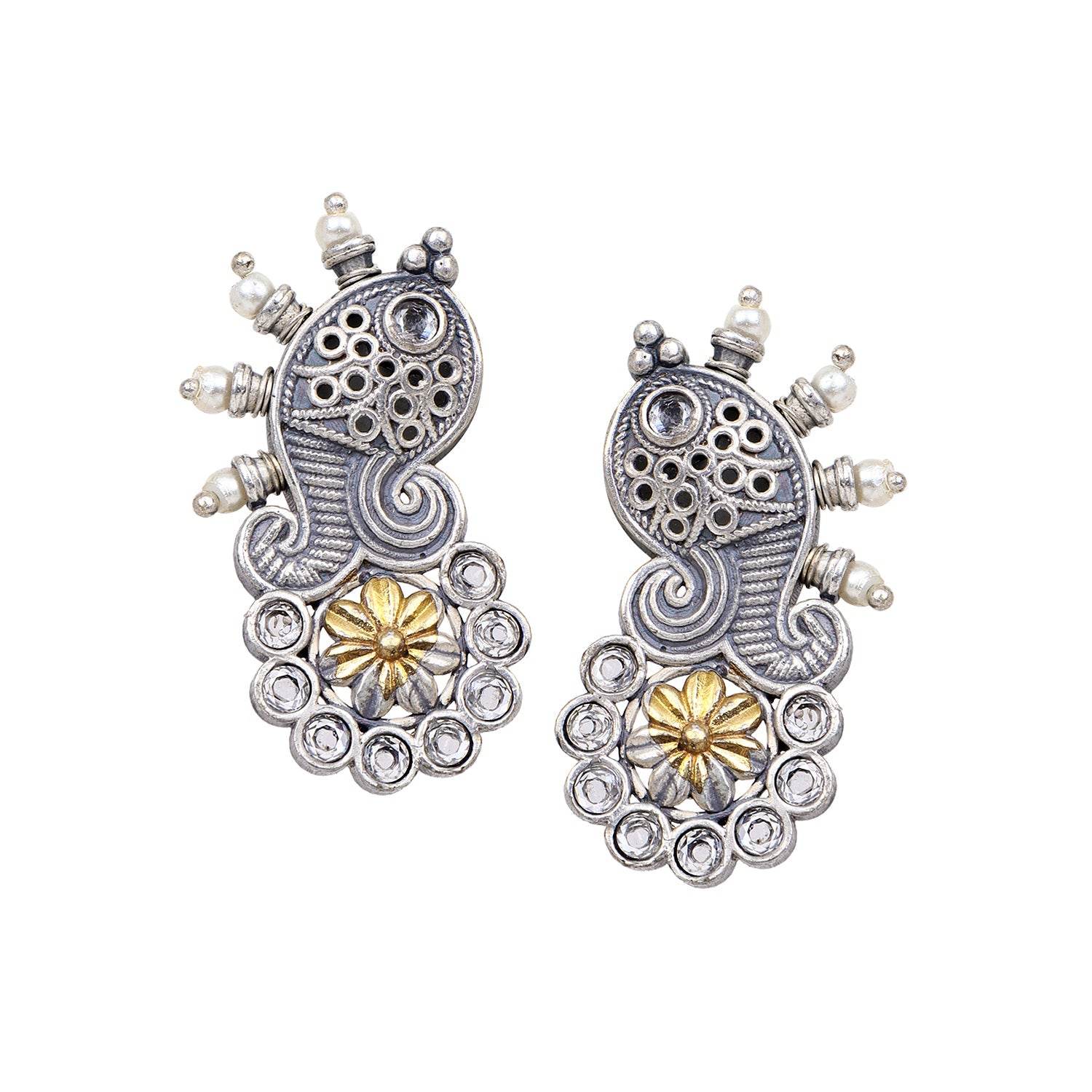 Beautiful Oxidized Silver Stud Earring with Beaded Border T4 Jewels