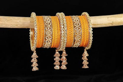 T4 Jewels Metal Bangles Latkan Chuda Set with American Diamond, Zircon Stone & Polka Dots | Dulhan Chuda Set Wedding | Punjabi Chuda | Chooda Bangles- Set of 38 T4 Jewels