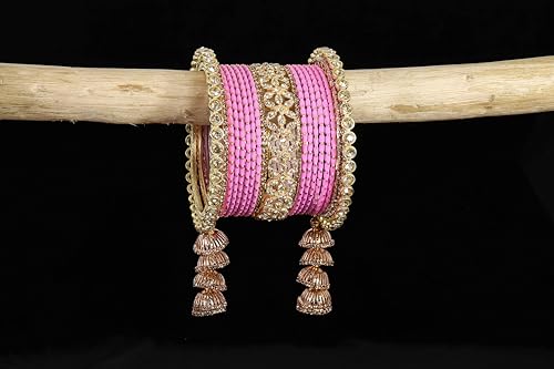 T4 Jewels Metal Bangles Latkan Chuda Set with American Diamond, Zircon Stone & Polka Dots | Dulhan Chuda Set Wedding | Punjabi Chuda | Chooda Bangles- Set of 38 T4 Jewels