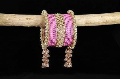 T4 Jewels Metal Bangles Latkan Chuda Set with American Diamond, Zircon Stone & Polka Dots | Dulhan Chuda Set Wedding | Punjabi Chuda | Chooda Bangles- Set of 38 T4 Jewels