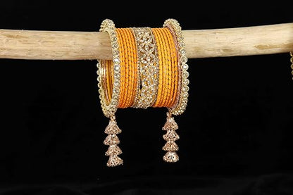 T4 Jewels Metal Bangles Latkan Chuda Set with American Diamond, Zircon Stone & Polka Dots | Dulhan Chuda Set Wedding | Punjabi Chuda | Chooda Bangles- Set of 38 T4 Jewels