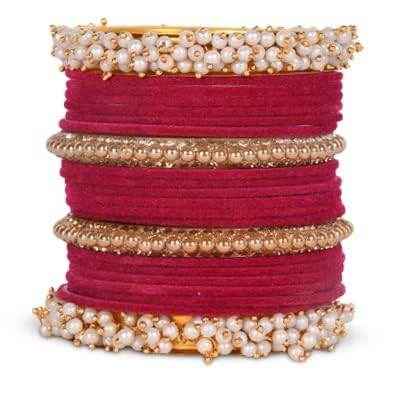 T4 Jewels 18k Pearl & Beads Gold Plated Zircon Gemstones Studded Latest Fashion Jewellery Bangles Set - 96NO